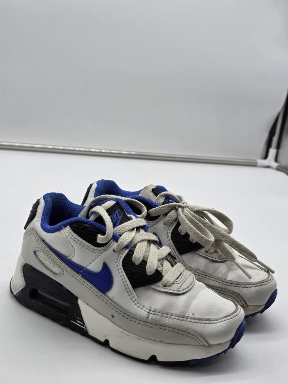 Nike Air Max 90 Shoes Kids Size 12C White Blue Sneakers DV3608-100 Damage